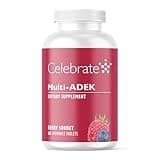 Celebrate Vitamins Multi ADEK Chewables, Iron Free - Daily Bariatric Multivitamin, High Level of Vitamins A, D, E, K & B12 for Duodenal Switch Surgery Patients - Berry Sorbert (60 Tablets)
