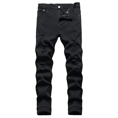 JUNBAOSS Men's Black Slim Fit Jeans Stretch Destroyed Ripped Skinny Jeans Denim Pants Men's Skinny Slim Fit Stretch Comfy Fashion Denim Jeans Pants