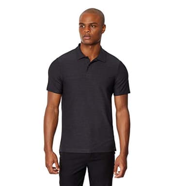 32 Degrees Mens Hyper Stretch Polo, Black Space Dye., Large