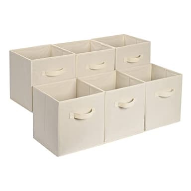 Amazon Basics Collapsible Fabric Storage Cube Bins Organizer with Handles, Sturdy, Beige, 13-x-13-x-13-inch, Pack of 6