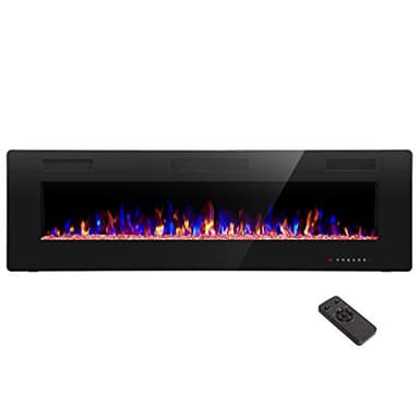 R.W.FLAME 60" Recessed and Wall Mounted Electric Fireplace, Low Noise, Fit for 2 x 6 Stud, Remote Control with Timer, Touch Screen, Adjustable Flame Color and Speed, 750-1500W