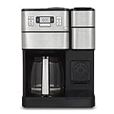 Cuisinart SS-GB1 Coffee Center Grind and Brew Plus, Built-in Coffee Grinder, Coffeemaker and Single-Serve Brewer with 6oz, 8oz and 10oz Serving Size, Black/Silver, 12-Cup Glass