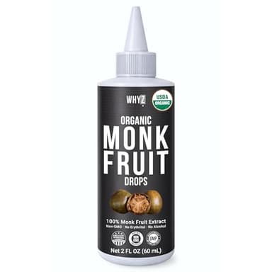 Organic Monk Fruit Liquid Sweetener Drops, 100% Pure Extract, Zero Sugar & No Erythritol, Liquid Monk Fruit for Coffee, Tea, Drinks & Baking, 227 Servings, 2 fl oz (60 ml)