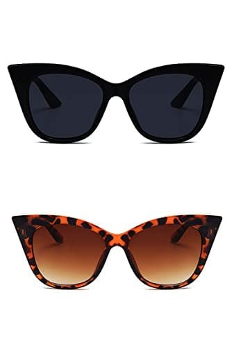 EASYHAUTE Cat Eye Sunglasses for Women, 90s Designer Retro Cateye Sun Glasses Fashion Style with UV400 Protection, Trendy Shell Frame (Black/Tortoise)