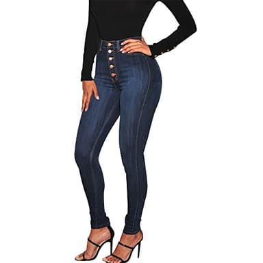 KUNMI Womens Curvy High Waist Stretch Butt Lifting Skinny Colombian Jeans Blue Black