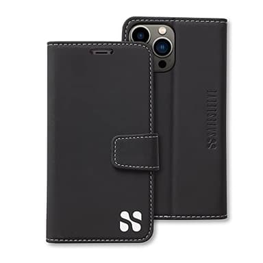 SafeSleeve Wallet Leather Case for iPhone 14 Pro EMF Blocker for Cell Phone with 3 Card Holder & Adjustable Stand – Magnetic Closure, and Magnetic Folio Protection for Daily Use (Black)