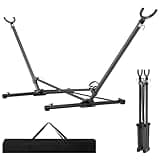Homgava Folding Hammock Stand with 600 LBS Weight Capacity, Heavy Duty Steel Hammock Stand with Portable Carrying Bag, 3 Holes for Height Adjustment, Indoor and Outdoor Universal Hammock Stand,Black
