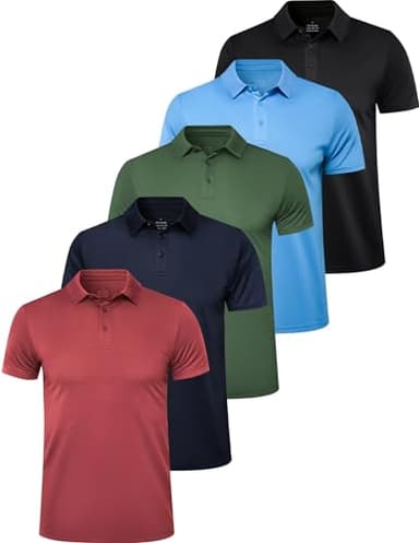 OYGSieg 5 Pack Polo Shirts for Men Quick Dry Short Sleeve T-Shirts Performance Mens Golf Shirts for Work Athletic D XL