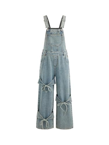 CIDER Overalls for Women Denim Bow knot Jumpsuits Adjusable Strap Jean Overall with Pockets