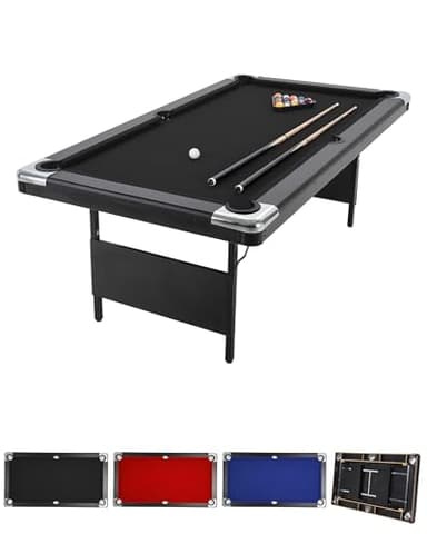 7 Foot Pool Table for Family, Foldable No Assembly Pool Table with Balls, Cues, Chalk, Rack & Brush, Portable Billiards Game Table for Apartment, Basement, Office & Game Room