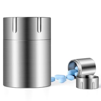 TISUR Portable Pill Cases, Metal Titanium Pill Holder Pocket Small Pill Box Keychain Waterproof Pill Bottle Medicine Organizer Case Container for Travel Purse Outdoor Camping (Titanium Pill Bottle)