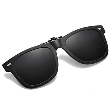 OopsMi Clip On Sunglasses Over Prescription Glasses Polarized Men Women Flip Up (Black Lens)