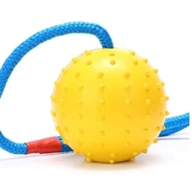 SparkDog Working Dog Fetch Ball with Rope – Durable Dog Training Ball for K9, Schutzhund, IPO, Obedience – High-Bounce Rubber Toy – 2 Balls Recommended – 6cm & 7cm (Yellow, 6cm/2.5in)