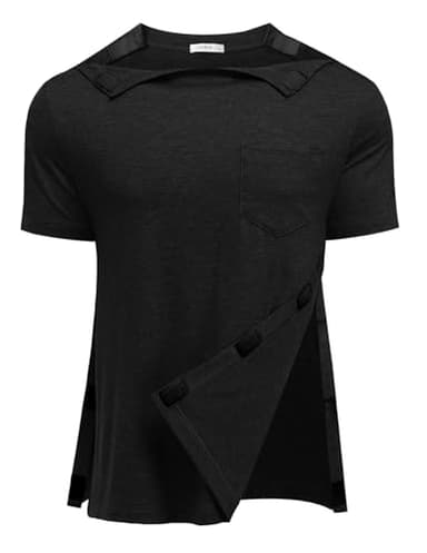 Deyeek Shoulder Surgery Shirts for Men Full Tear Away Short Sleeve T Shirt Adaptive Chemo Clothing with Stick On Fasteners