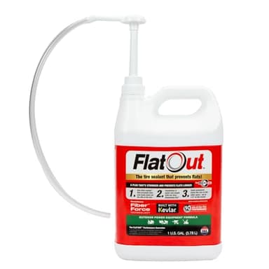 Flat Out Off Road Tire Sealant, Outdoor Power Equipment Formula with Valve Core Tool, Prevents Flat Tires, Fix a Flat Tire, Seals Leaks, Contains Kevlar, 1 Gallon