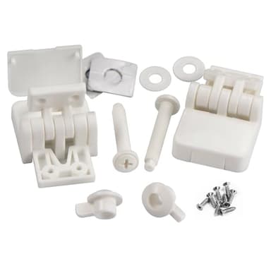 Meaferks Toilet Seat Hinges Replacement Parts – White Plastic Hinge Set with Screws, Connectors, Universal Fits Most American Toilet lids,1 Pair (2Pcs- MFL15)