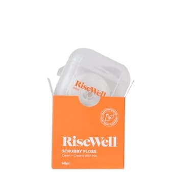 RiseWell Scrubby Tooth Floss - Natural PFAS Free Dental Floss for Teeth with Hydroxyapatite and Xylitol - Dentist-Formulated Plaque Remover for Teeth - Vegan, Natural, Expanding, Mint Waxed, 30 Yards