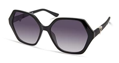 GUESS Women’s Square Sunglasses – Geometric Black Frame with Grey Gradient Lenses, 57 mm