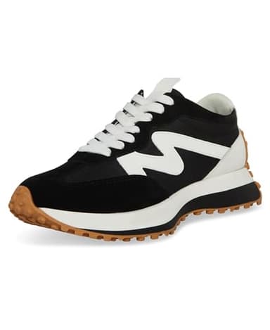 Steve Madden Women's Campo Sneaker, Black/White, 7.5