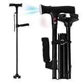 Walking Cane,Folding Cane with Led Light and Alarm,Walking Cane for Women, Adjustable Cane Suitable for Arthritis Disabled and Elderly, Cane with Cushioned T Handle and Swivel Four Pedestal