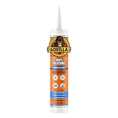 Gorilla 100% Silicone Sealant Caulk Window & Door, 10 Ounce Cartridge, White