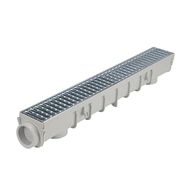 NDS Pro Series Channel Drain Kit, 5-1/2 in. X 39-3/8 in. Deep Profile Channel, Galv. Steel Grates, End Caps/Outlet, 5 in.