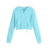 Cute Cropped Zip Up Hoodies For Teen Girls Fall y2k Clothes Long Sleeve Hooded Zipper Sweatshirt Lightweight Jacket
