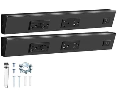 SURAIELEC 2-Pack 16" Under Cabinet Outlet Strip with GFCI Outlet, Angled Trapezoid Design, 2500W Rating, 20A GFCI + 20A TR Outlet with USB-A & USB-C, Modular No-Cut Extension System, Black, ETL Listed