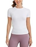 MathCat Short Sleeve Workout Tops for Women, Seamless Workout Shirts for Women, Yoga Athletic Shirts Soft Gym Tops White