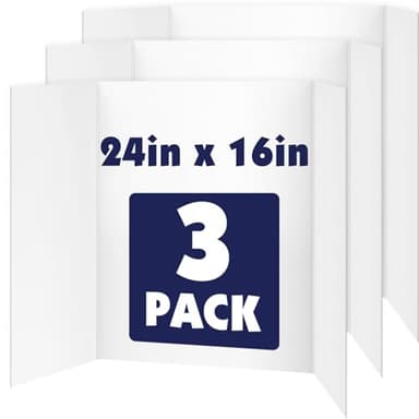 3 Pack Trifold Poster Board, 16in x 24in Corrugated Project Board, White Presentation Board, Trifold Display Board for School Project, Business Presentation, Science Fairs, Event Display