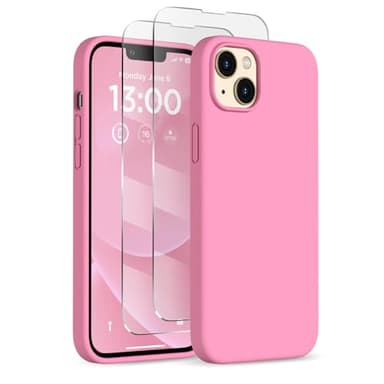 COFFKER for iPhone 13 Phone Case with [2X Screen Protectors], Liquid Silicone Shockproof Protective with Soft Anti-Scratch Microfiber Lining Slim Thin Case for iPhone 13 6.1 inch, Tender Pink