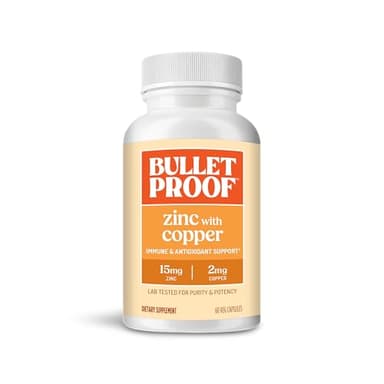 Bulletproof Zinc with Copper Capsules, 60 Count, Minerals and Antioxidant Supplement for Immunity and Mood