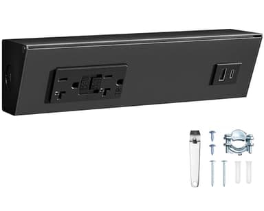 SURAIELEC 9" Under Cabinet Outlet Strip with GFCI, 20A TR GFCI Outlet + USB-A & USB-C, Angled Trapezoid Design, Modular Extension System (No Cutting), Aluminum Housing, 125V 20A, Black, ETL Listed