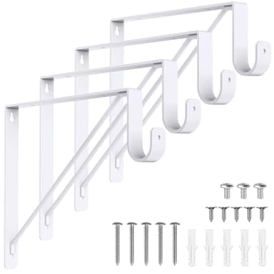 Supforce 4 Pack Closet Rod Bracket, Heavy Duty Closet Rod Support with Rod Holder, Wall Mounted Closet Shelf Brackets with Triangle Stabilizing Design for Closet, Bathroom and Kitchen, White