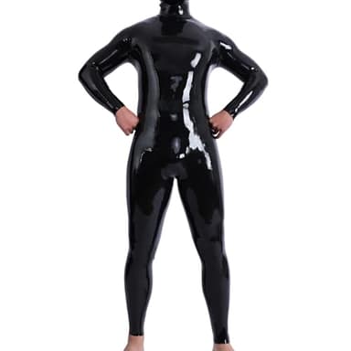 SMITIZEN Latex-like Silicone Catsuit Glossy Neck Entry Bodysuit for Men, One Piece Jumpsuit Zentai Clubwear Halloween Costume (Black)