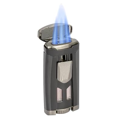 Xikar HP3 Triple Jet Flame Butane Torch Lighter, Silver | Wind Resistant, Refillable Fuel Tank with EZ-View Window, Adjustable Flame, Easy Push Ignition, Flip-Top Lid, High Altitude Tested