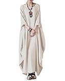 Celmia Women's 3/4 Sleeve Round Neck Solid Loose Long Maxi Dress Cotton Gown with Side Pockets Khaki-a S