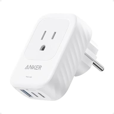 Anker Travel Adapter, European Travel Plug Adapter, US to Europe Internationl Travel Essentials, 2 AC, 1 USB A, 2 USB C for 15W, Compact Type E/F for iPhone, iPad, TUV Listed (Not for Type L/G)