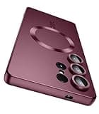 LEKEVO Magnetic for Samsung Galaxy S25 Ultra Case [Compatible with MagSafe][Built-in Camera Lens Protector] Slim Soft Silicone Bumper Shockproof Metallic Luster Phone Shell (Burgundy)