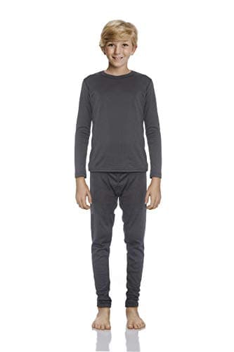 Rocky Thermal Underwear for Boys Cotton Knit Thermals Kids Base Layer Long John Pajamas Set (Charcoal - Medium)