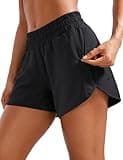 CRZ YOGA Womens Mid Waisted Running Shorts Liner - 5'' Quick Dry for Athletic Sport Workout Track with Zip Pocket Black Small