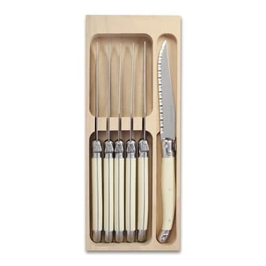 Andre Verdier Laguiole 6-Piece Steak Knife Set Debutant Collection Stainless-Steel and Resin Handle in Ivory