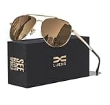 LUENX Womens Mens Aviator Sunglasses Polarized Driving Eyewear Brown Amber Lenses Gold Metal Frame Classic Style 60mm