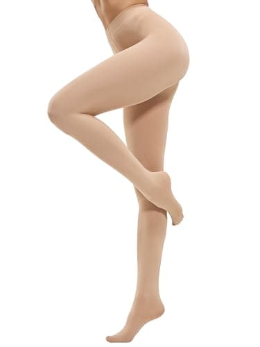 CozyWow Women's 80D Soft Opaque Tights, High Waist Solid Color Womens Tights with 30+ Colors(L-XL, Beige)