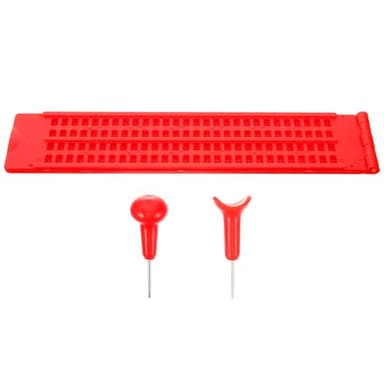 DIYEAH Braille Writing Board with Stylus Set, 4-line 28-Cell Plastic Braille Plate for Blind Learning, Red Tactile Writing Tablet with 2 Pens for Visual Impairment Aid