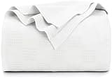 Utopia Bedding White 100% Cotton Blanket [Big Size - 120x120 Inch] 350GSM Lightweight, Soft and Breathable Thermal Blanket for All Seasons