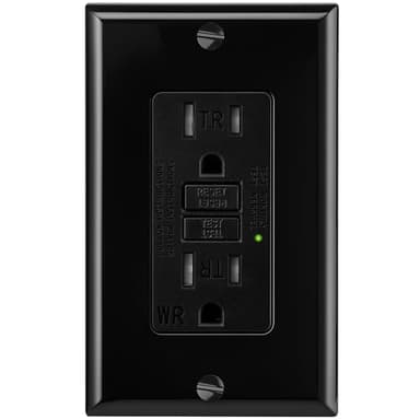 GFCI Outlet 15 Amp, Self-Test,GFI Electrical Outlet with Thinner Design,WR Weather Resistant GFCI Receptacle,Ground Fault Circuit Interrupters,Indoor or Outdoor Use,UL Listed (1, Black, 15Amp)