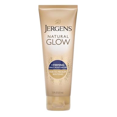 Jergens Natural Glow +FIRMING Self Tanner, Sunless Tanning Lotion for Fair to Medium Skin Tone, Anti Cellulite Firming Body Lotion for Natural-Looking Tan, 7.5 Ounce