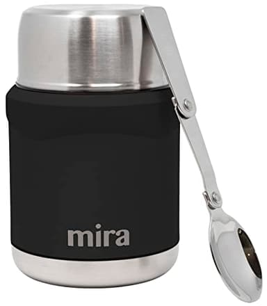 MIRA 15 oz Insulated Food Thermo for hot and cold foods - Leak-Proof Stainless Steel Container with Spoon - Black