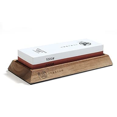 MITSUMOTO SAKARI Japanese Knife Sharpening Stone, Professional Double-Sided Whetstone 1000/3000 Grit, Kitchen Knife Sharpener Stones with Non-Slip Wooden Seat